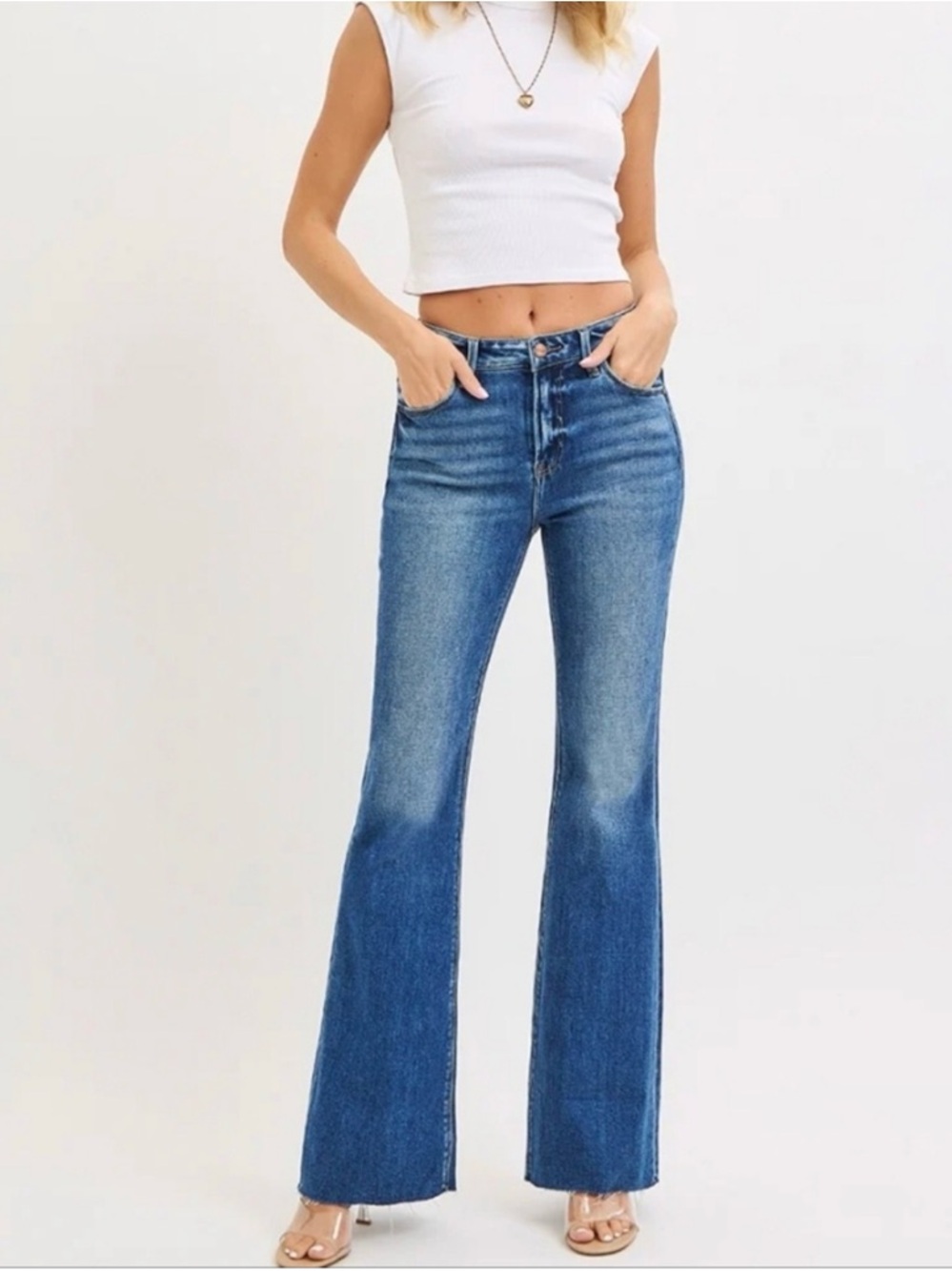 Risen x Freckled Poppy Jeans Chloe Flare Raw Hem Jeans